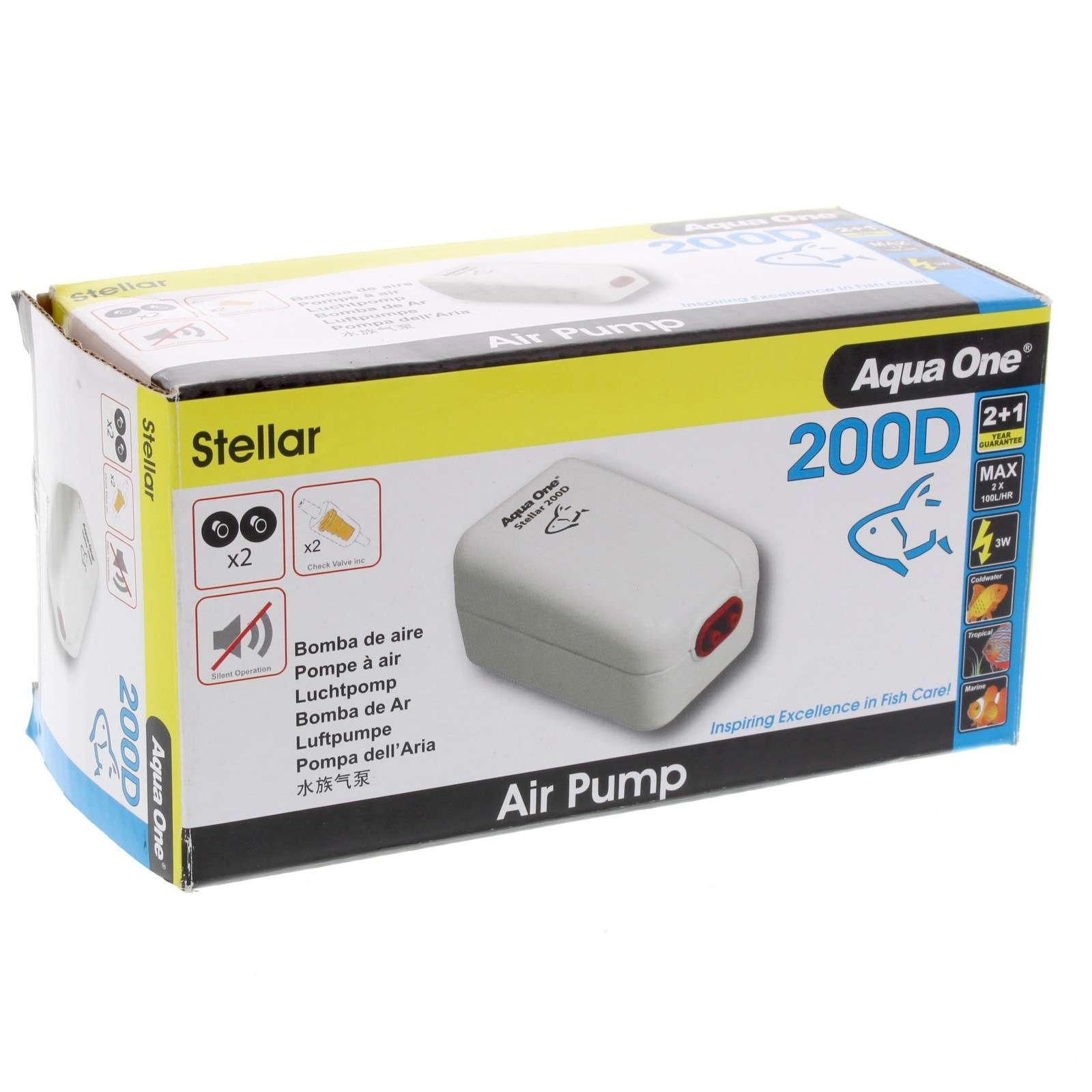 Aqua One Stella 200L/Hour Duel Outlet Stella Air Pump for Aquarium