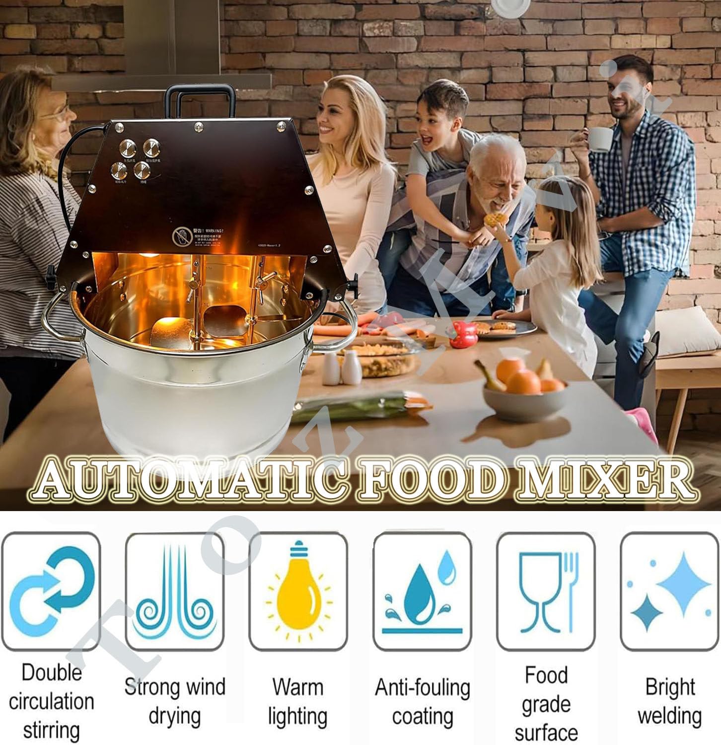 Mezclador eléctrico de alimentos, mezclador automático comercial de acero inoxidable de 10 L para sopa y salsa de chile, agitador eficiente para uso en restaurantes y cocinas