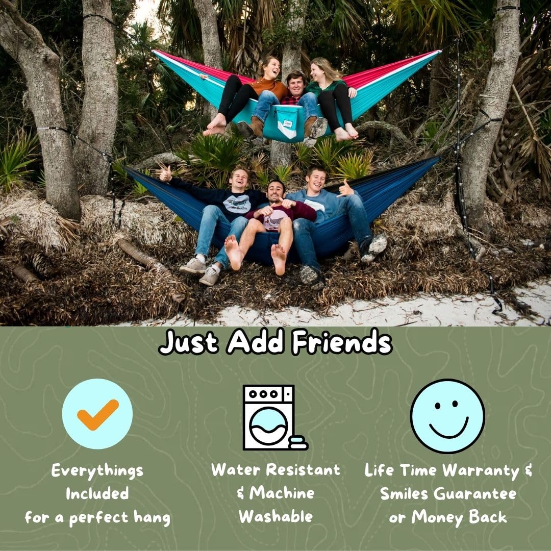 Mr. Mocks Single, Double, Triple Hammock, Light Weight Tree Straps, Aluminum Carabiners, Water Resistant Parachute Nylon, Easy Stuff Sack, Great Travel Camping Mock (Wild Turkey, Double)