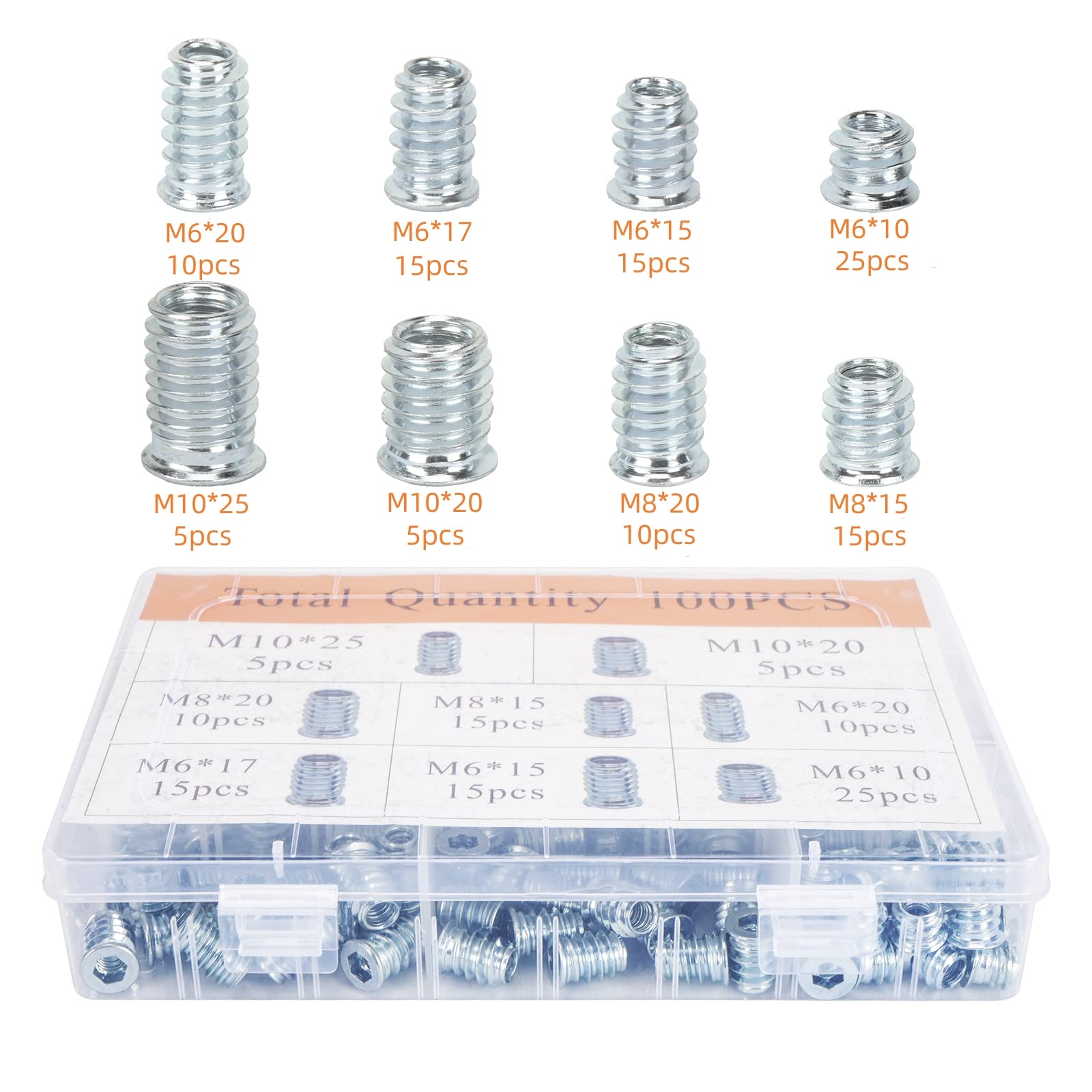 Dadi Per Legno M6 X 15 Mm - 100 Pezzi Zincati, Inserti Filettati Per Mobili - Facili Da Avvitare - Foto 5