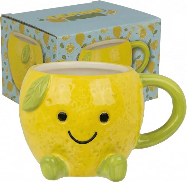 MIJOMA Kawaii Dolomite Lemon Cup 385ml 3D Relief Face Enameled Stable Coffee Tea Cocoa Cup - 1