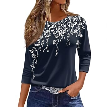 3/4 Length Sleeve Womens Tops Casual Blouses Spring Fashion 2026 Round Neck Business Trendy Tunics Top Shirts