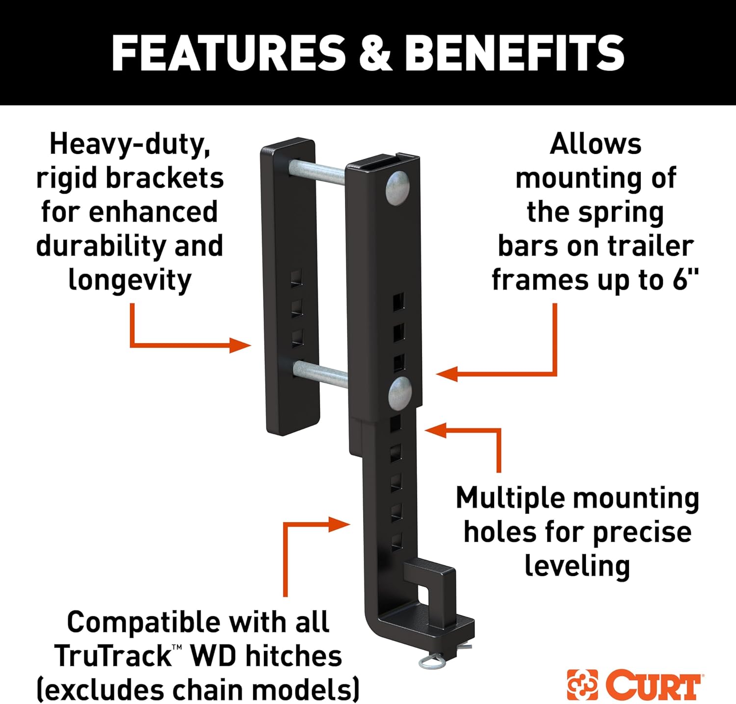 CURT TruTrack Heavy-Duty Adjustable Weight Distribution Hitch Support Brackets (2-Pack) Fits 6-Inch Trailer Frames - 17517