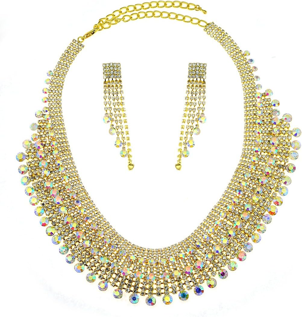NYFASHION101 Multi Layered Design Necklace and Dangling Strands Earring Set