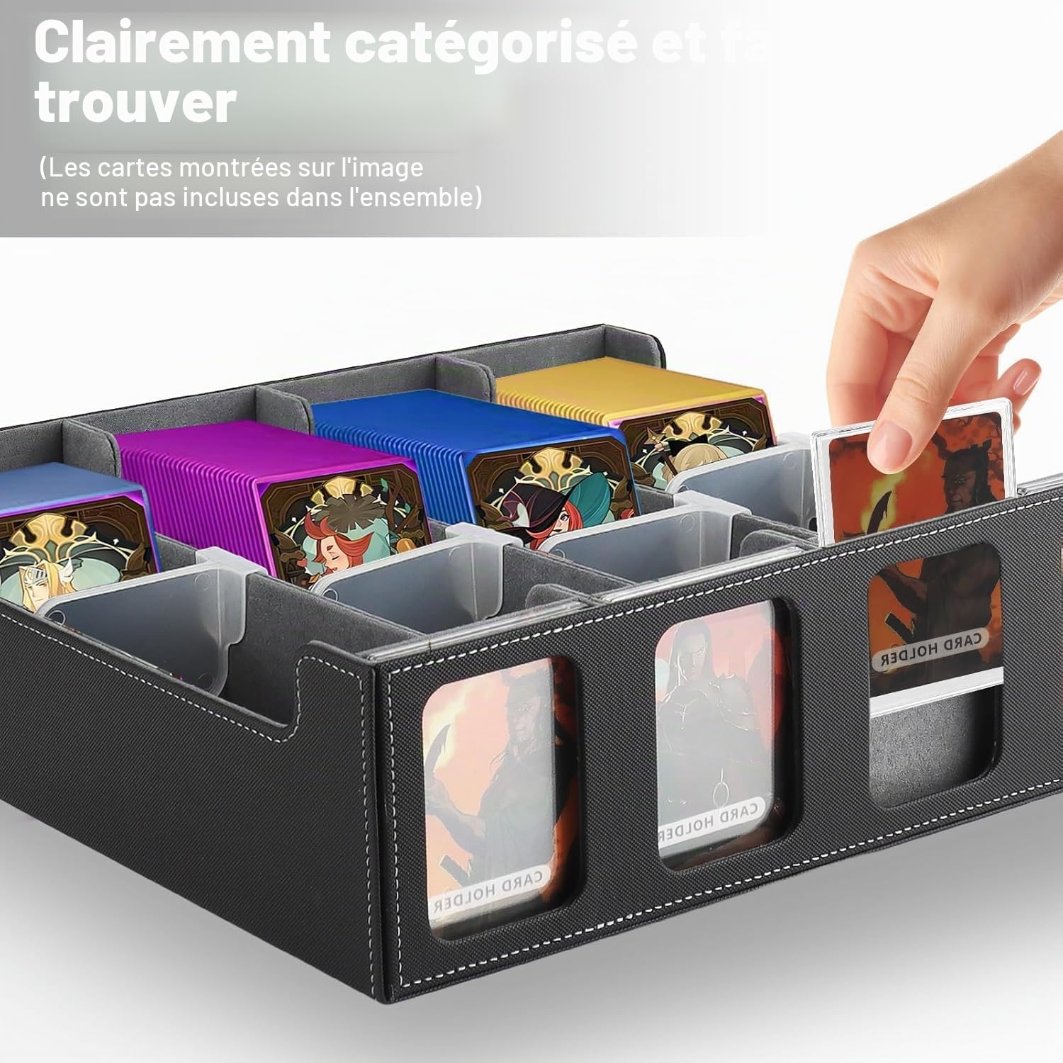 Boîte de rangement pour cartes à collectionner pour 2400+ cartes, Boîte de rangement pour cartes de jeu pour affichage Commander, Boîte MTG TCG avec 8 séparateurs de cartes ajustables, pour