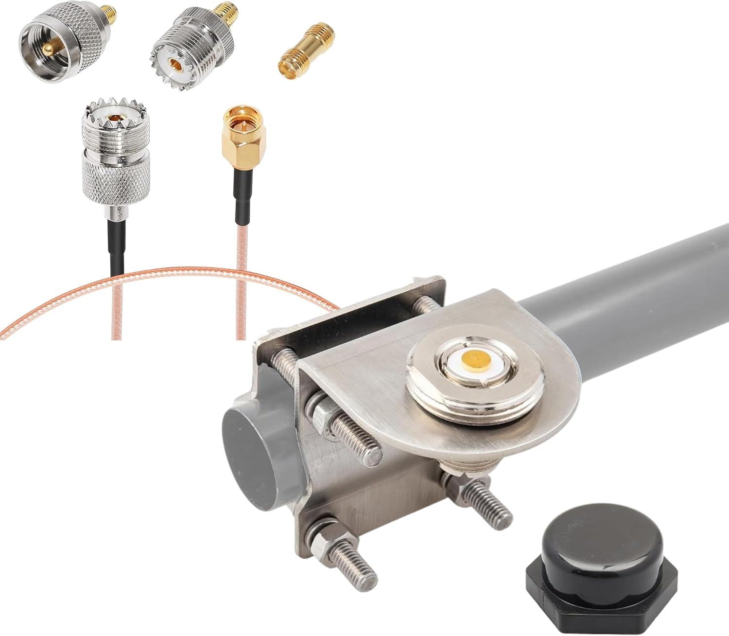 Anina 3 Way Antenna Mirror Mount with NMO to PL259 Adapter SO239 Connector Roll Bar Stud, 3.2 Ft SMA to PL259 SO239 RF Coaxial Cable + 3pcs Adapter Kit