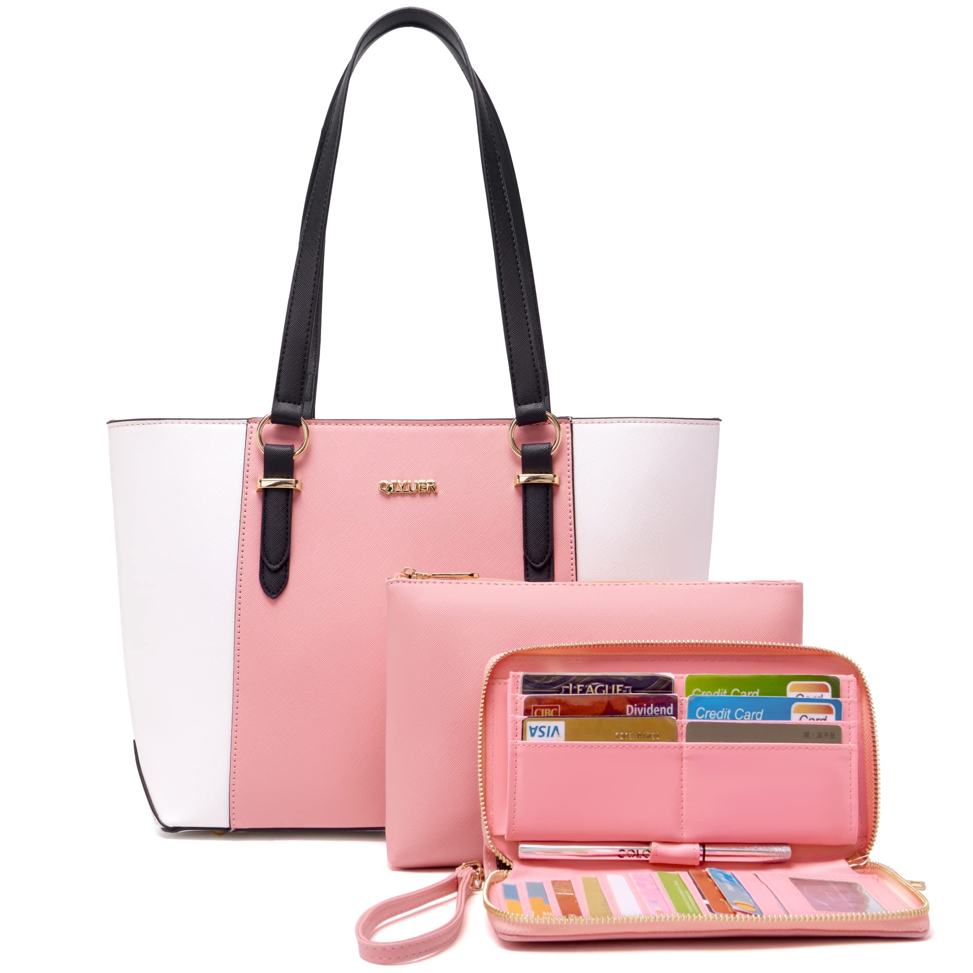 Juego de bolsos y carteras para mujer, bolsos de hombro, asa superior, bolsa de trabajo con cartera a juego, 3 piezas