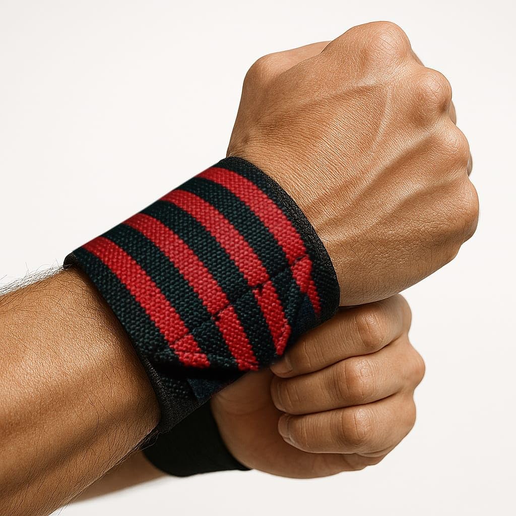 Wrist Wraps for Gym with Thumb Loop – Adjustable Wrist Support for Gym Wrist Straps for Men & Women, Velcro Grip Wrist Bands (Black/Red, Pair)-image-38