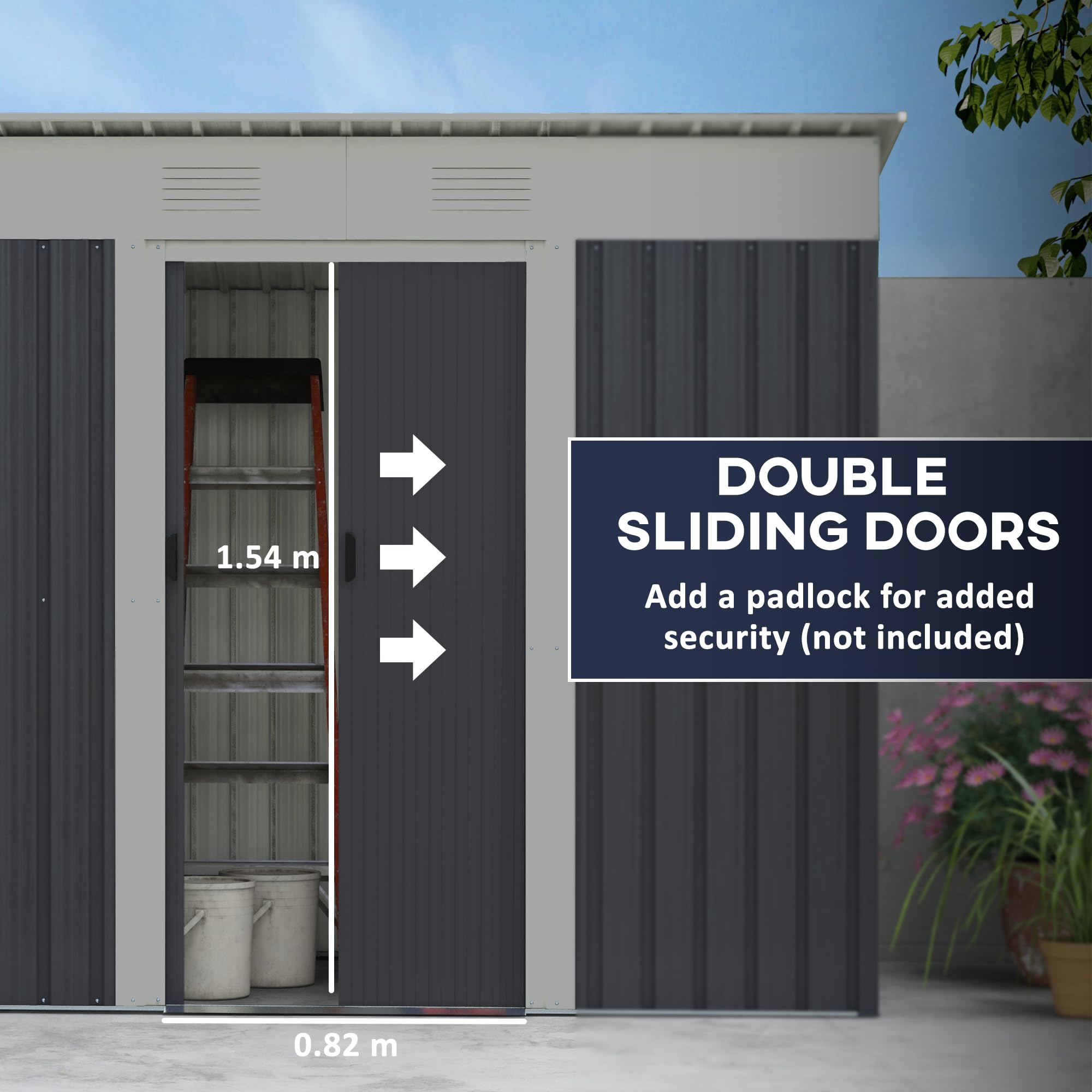 Outsunny 7' x 4' Outdoor Storage Shed, Metal Garden Tool Storage House Organizer with Lockable Sliding Doors and Vents for Backyard Patio Lawn, Charcoal Grey — view 4