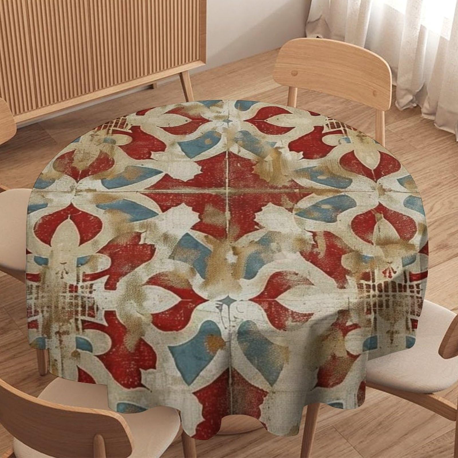 50x50in Table Covers Geometric Kilim Moroccan Ikat Tablecloth For Round Table Stain Resistant Cloths for Cafe Coffee Tables Picnic Patio Indoor Outdoor Use