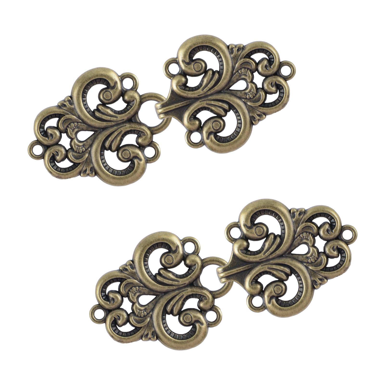 Wandic Antique Cloak Clasp Fasteners, 2 Pairs Of Swirl Flower Cape Fasteners Sew On Hooks And Eyes Cardigan Clips,