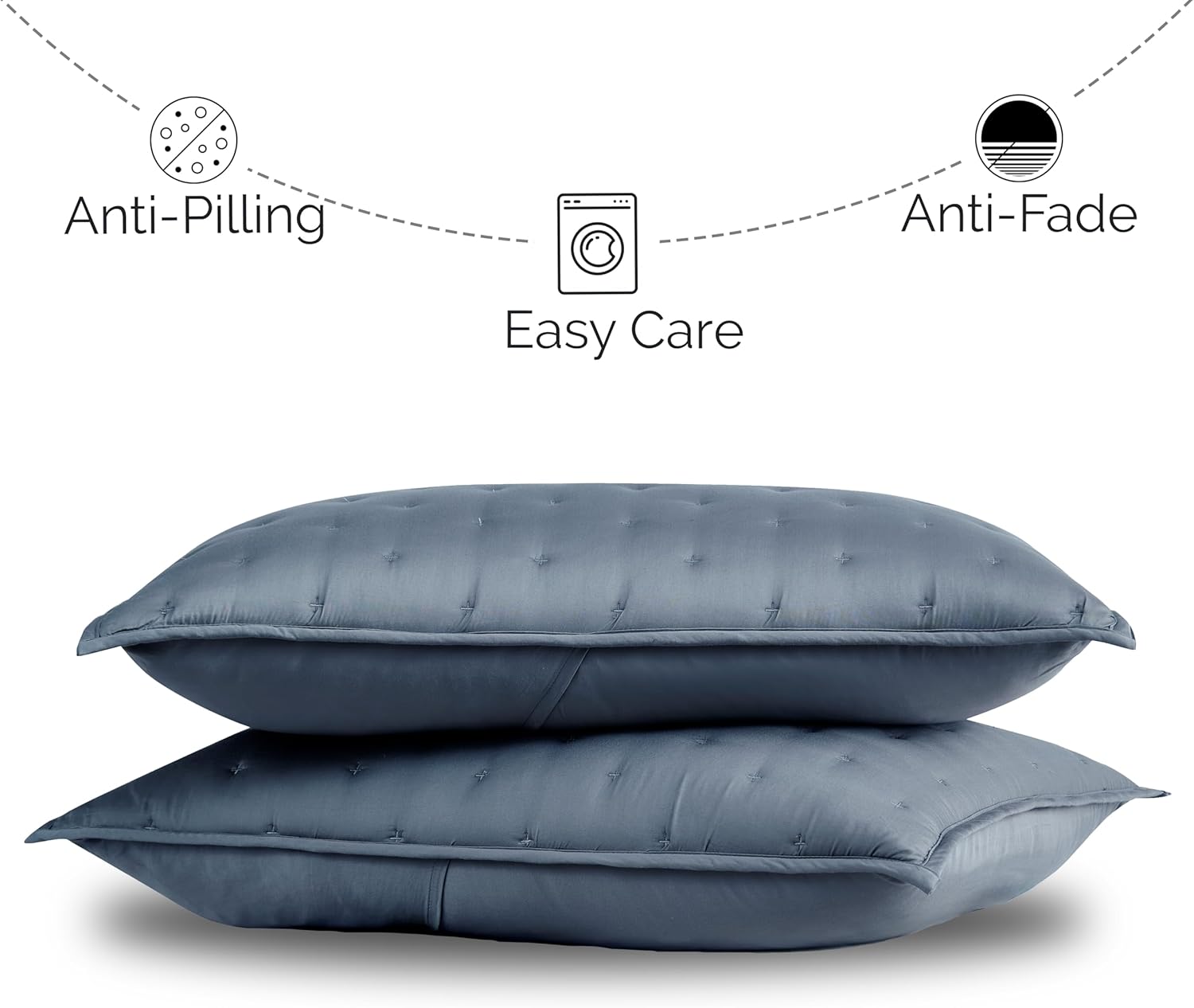 Southshore Fine Living, Inc. Pillow Shams, Standard Size Silky Rayon Derived from Bamboo Decorative Pillow Covers, Queen Size Set of 2, Hotel Quality, 300 Thread Count, 20" x 26", Steel Blue