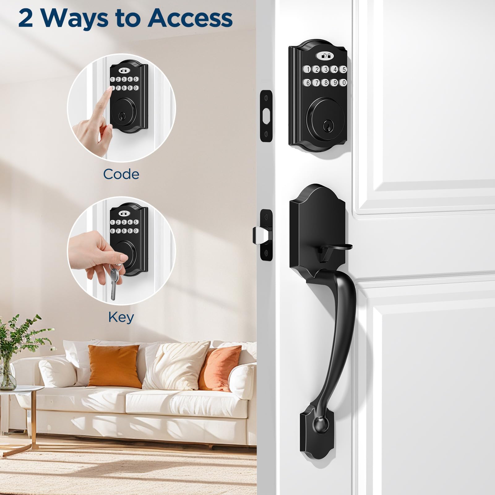 Weaboopre Keyless Entry Door Lock With Handle – Electronic Deadbolt & Lever Set, 20 Custom Codes, Auto-Lock