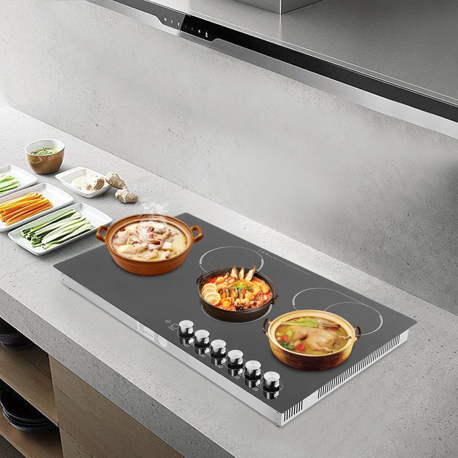 35"x20" Built-in Electric Stove with 5 Burners, Touch Control, Child Lock, Timer, 4800W Hardwired Ceramic Cooktop, Modern Kitchen Cooker Hob, 110V