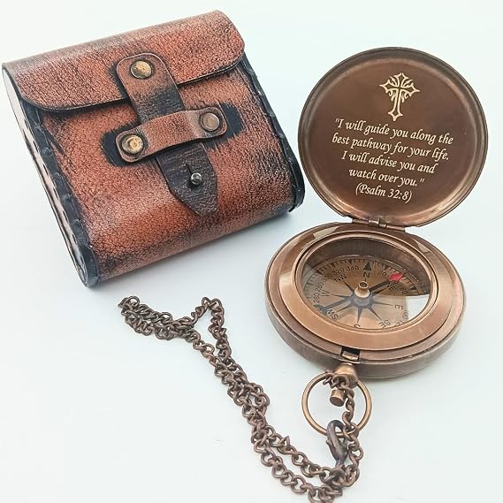 DAYOL'X Psalm 32:8 Engraved Personalized Compass - Baptism Gifts for Boys Girls, First Communion, Best Graduation Gift - Best College Graduation Gift - Religious Jewelry - Personalized Bibles Quote