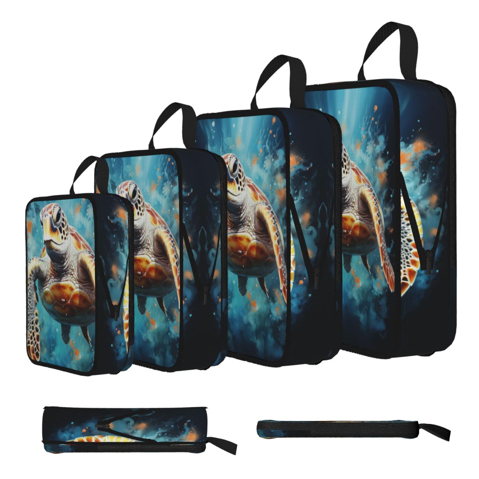 Sxzvvbn Black Turtles Swimming In The Dark Compression Packing Cubes 4 Piece Set
