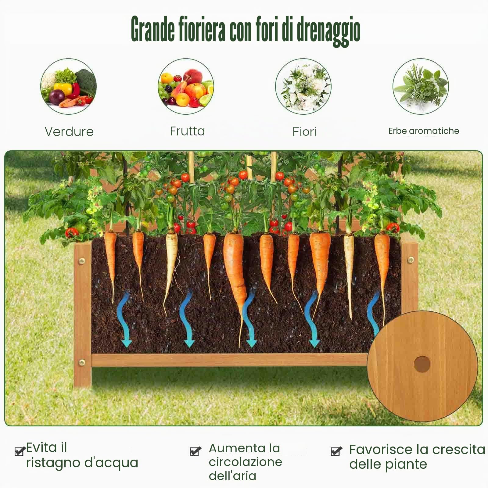 FANTASK traliccio con traliccio e foro di drenaggio, fioriera con fioriera in legno di abete, aiuola rialzata da giardino