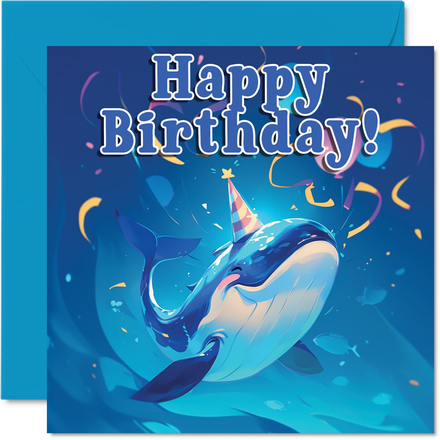 Whale Birthday Cards - Sealife Party - Happy Birthday Card for Son Daughter Brother Sister Grandson Granddaughter Niece Nephew Cousin, 145mm Bday Greeting Cards