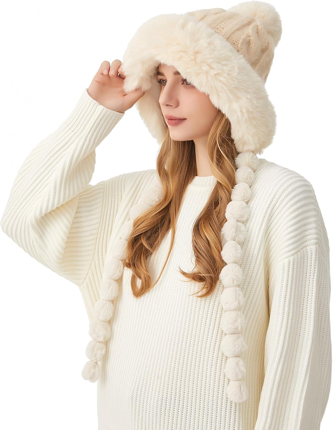 HUAMULAN Women Winter Sherpa Beanie Hats Knit Ear Flaps Peruvian Cover Ears Fleece Lined Ski Snow Hat Travel - Image 5