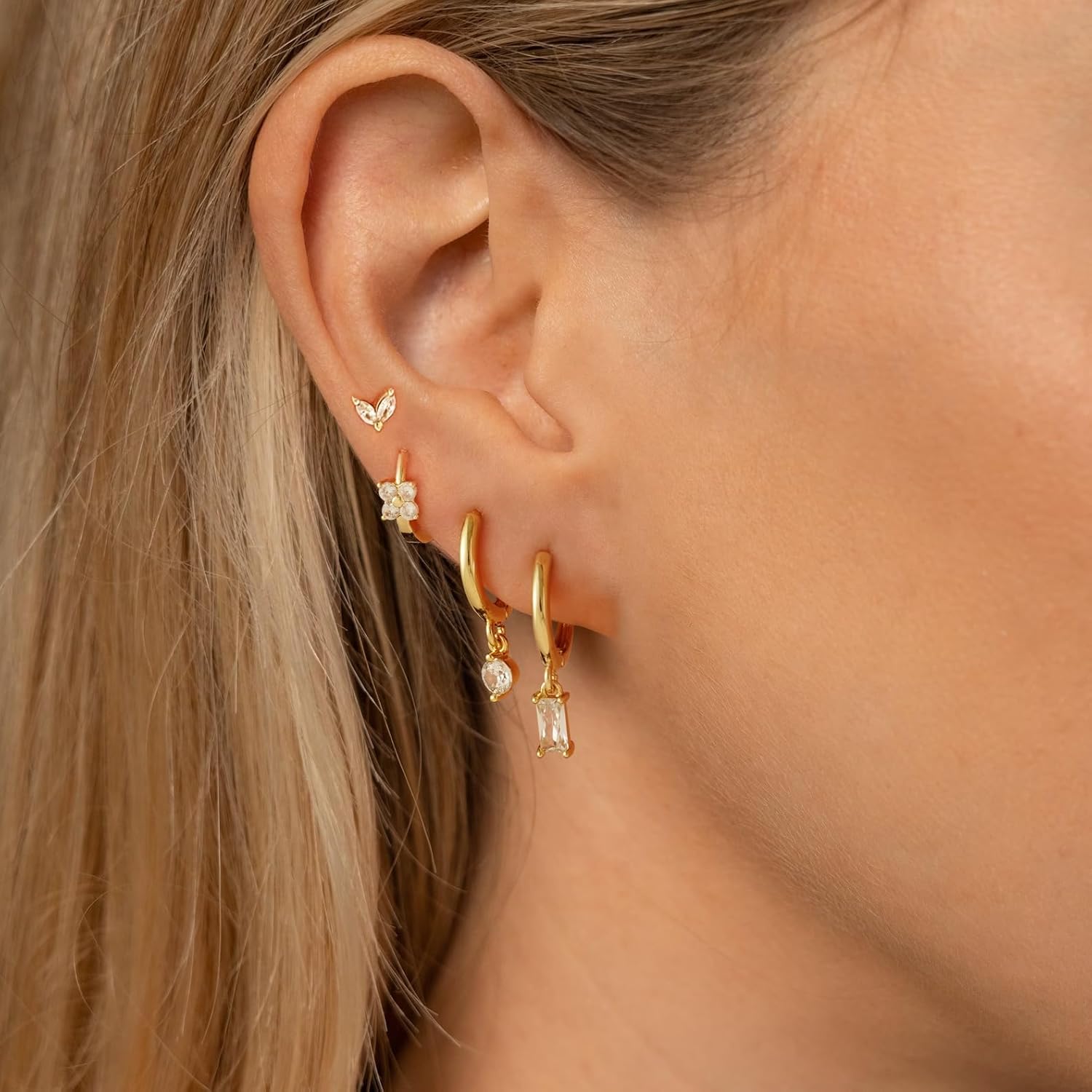 Tasiso Gold Hoop Earrings for Women, Dainty 14K Gold Plated Huggie Hoop Earrings Lightweight Hypoallergenic Earring Set Cubic Zircon Earrings Pack for Women Trendy Jewelry Gifts - Image 2