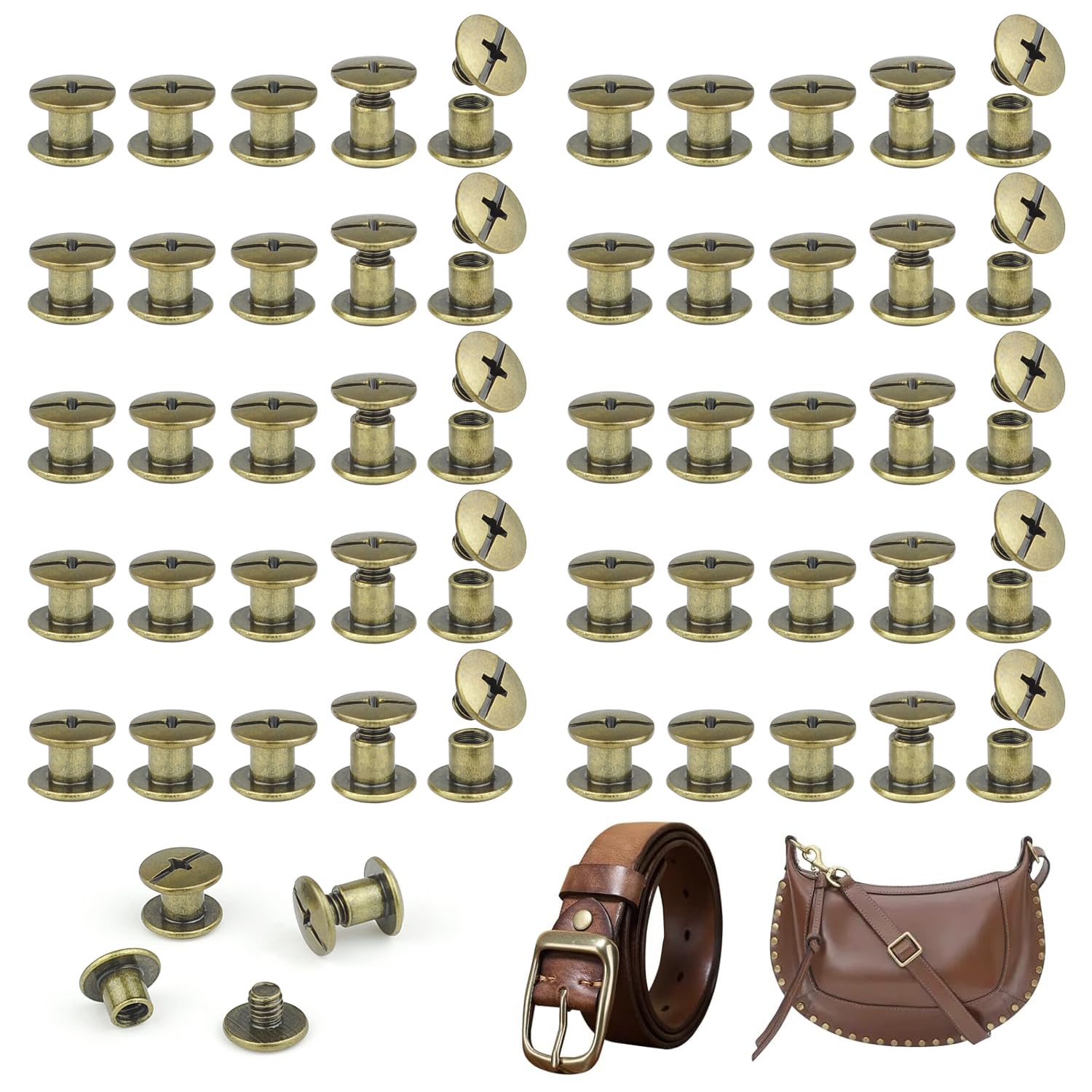 JJWNMLL 100 Sets Chicago Screw Posts,M5*5mm Rivet Binding Screws Bronze