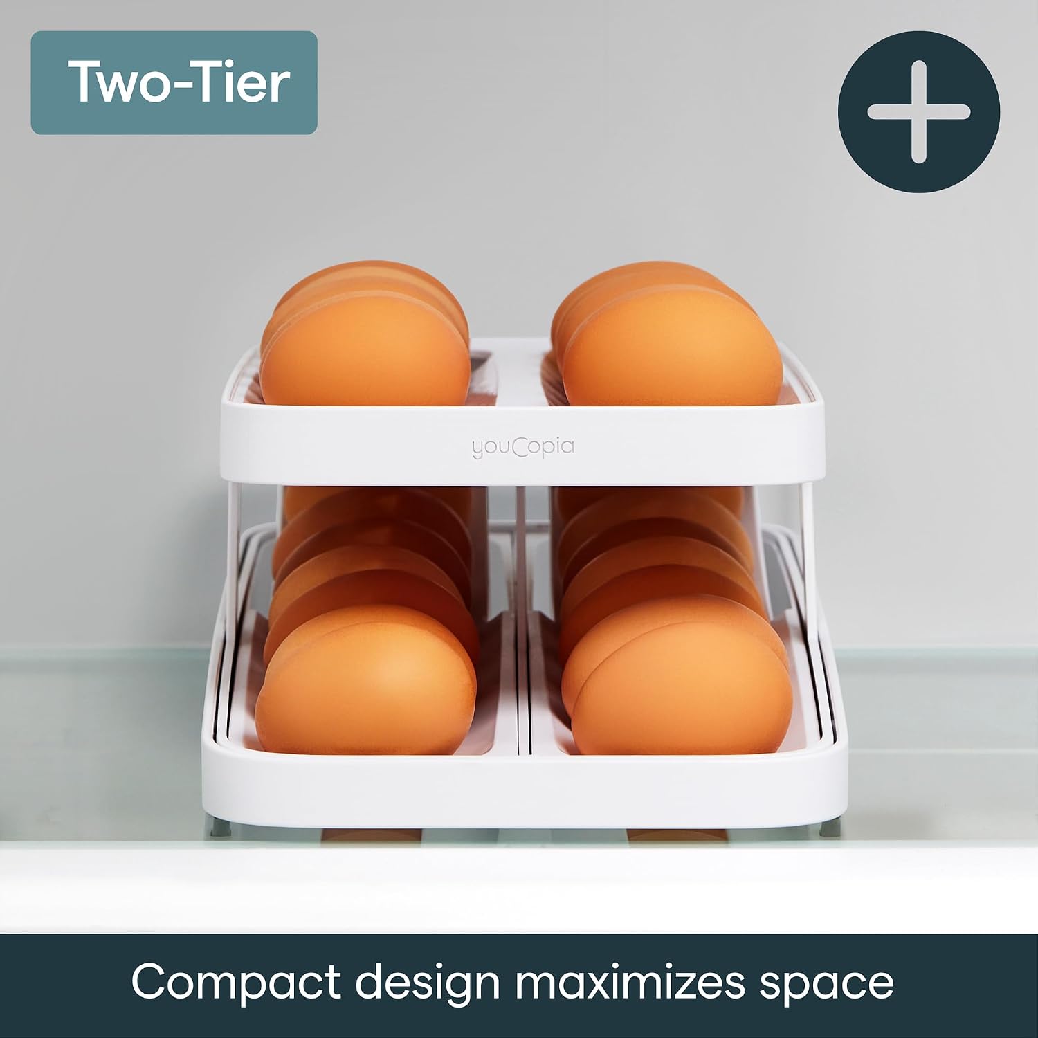 YouCopia RollDown® Egg Dispenser, Rolling Eggs Dispenser and Organizer for Refrigerator Storage, Double Track