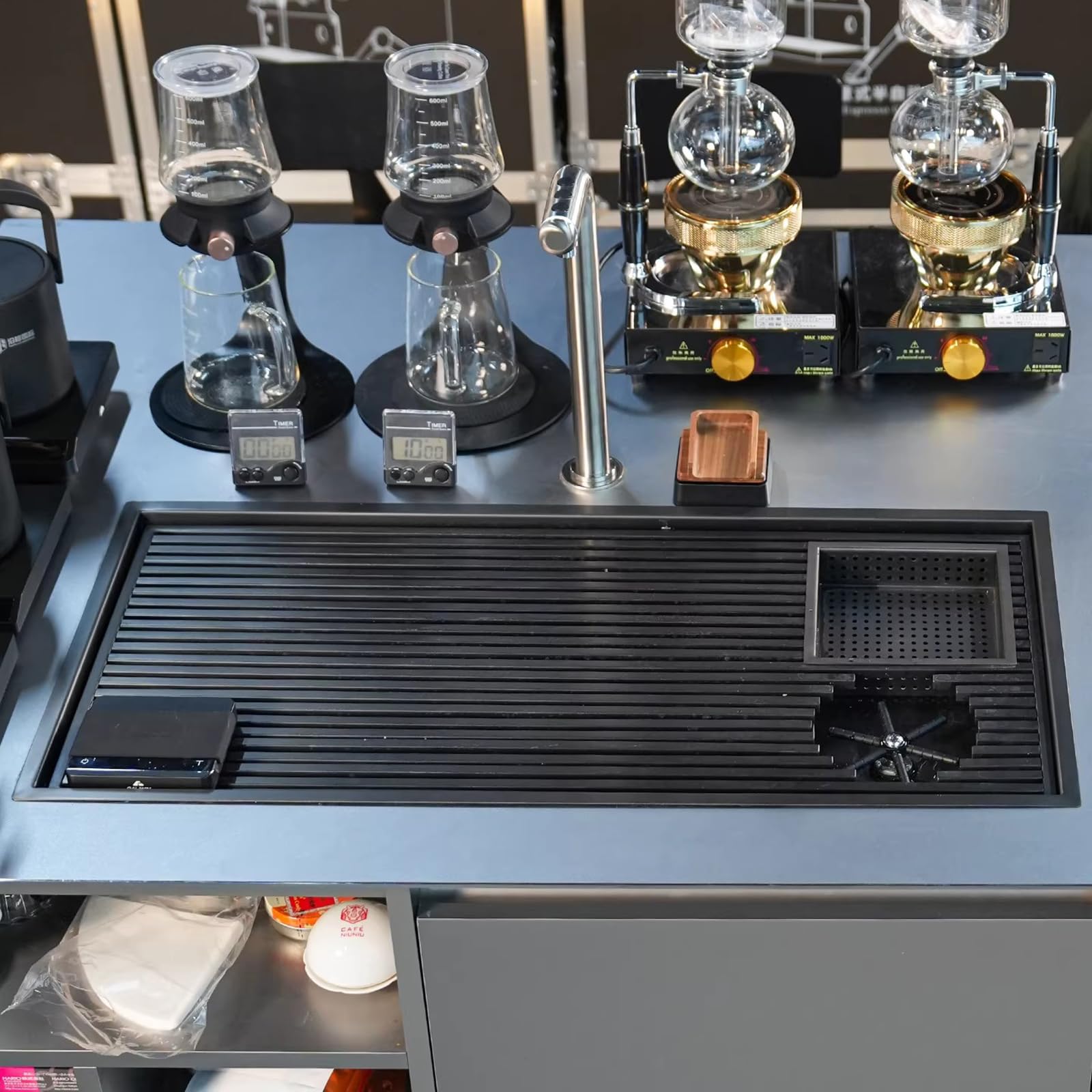 Lavabicchieri da bar in acciaio inox, stazione per la preparazione del caffè, con scarico e vassoio raccogligocce, 800×400 mm, pulizia efficiente, lavabicchieri per bar e caffetterie, ampiamente