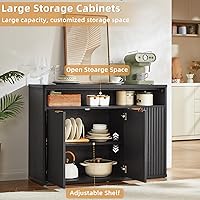 Vista 5 de LEYAOYAO Fluted Buffet Cabinet with Storage, 45" Wide Wood Sideboard Credenza with 3 Doors & Open Storage Shelf, Modern Kitchen Console Accent