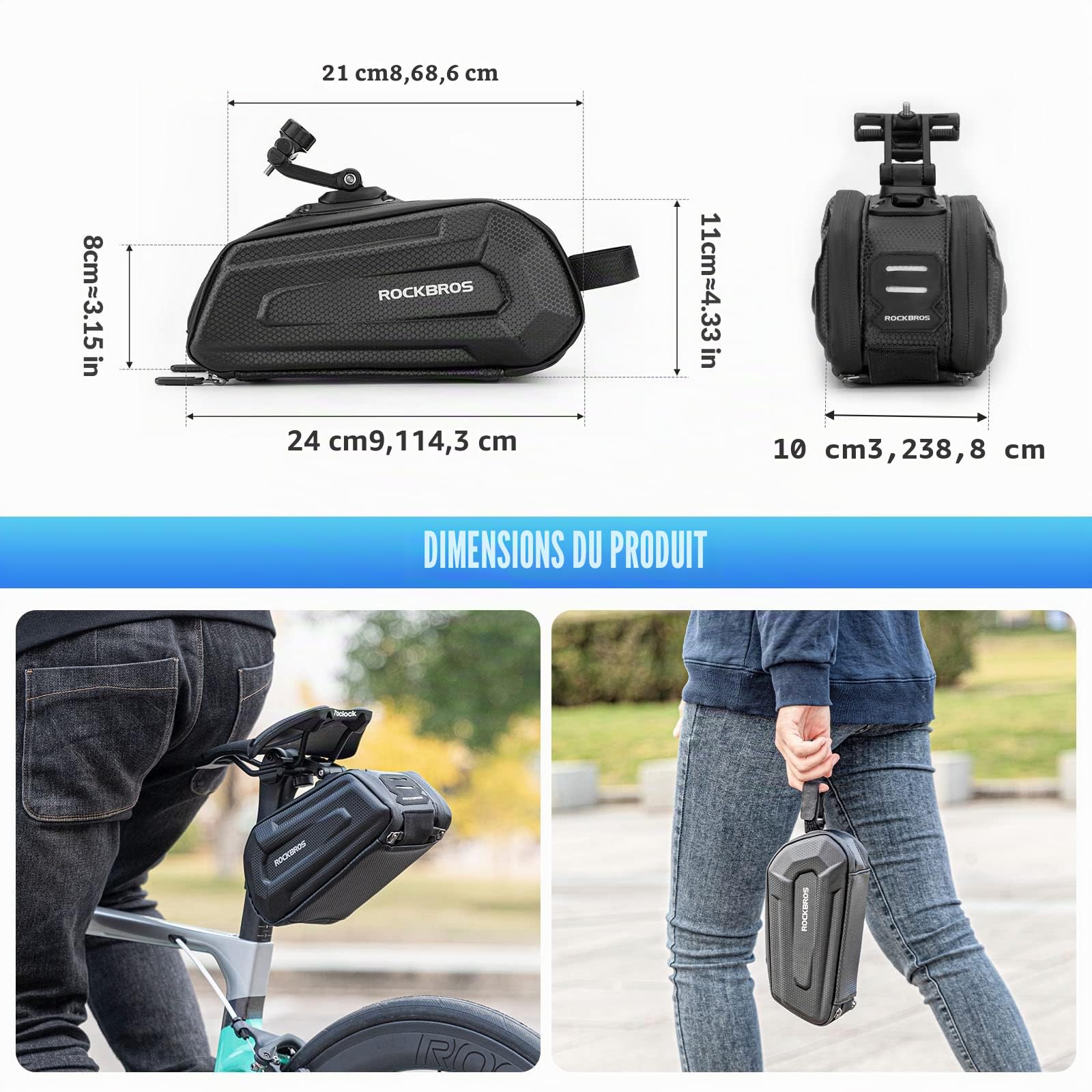 ROCKBROS Sacoche de Selle Vélo Pochette VTT Rigide de Rangement Arrière de Vélo Trottinette BMX 1,8L