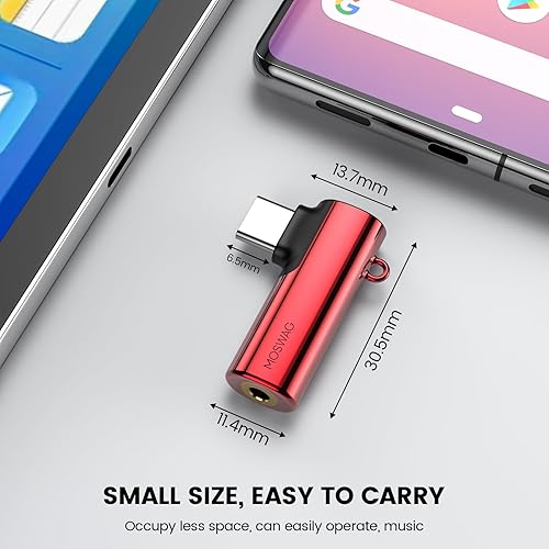 Miniatura 6 de MOSWAG Adaptador de auriculares USB C a conector tipo C de 0.138 in, micrófono auxiliar en ángulo derecho, Dongle de audio DAC de alta resolución,