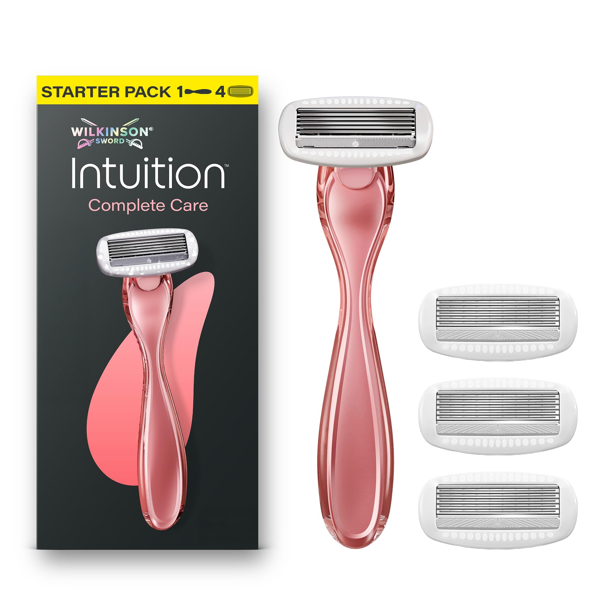 Wilkinson Sword Intuition Complete Care Razors for Women, Hydra-Boost Serum, Starter Pack, 1 Women’s Razor Handle and 4 Blade Refills