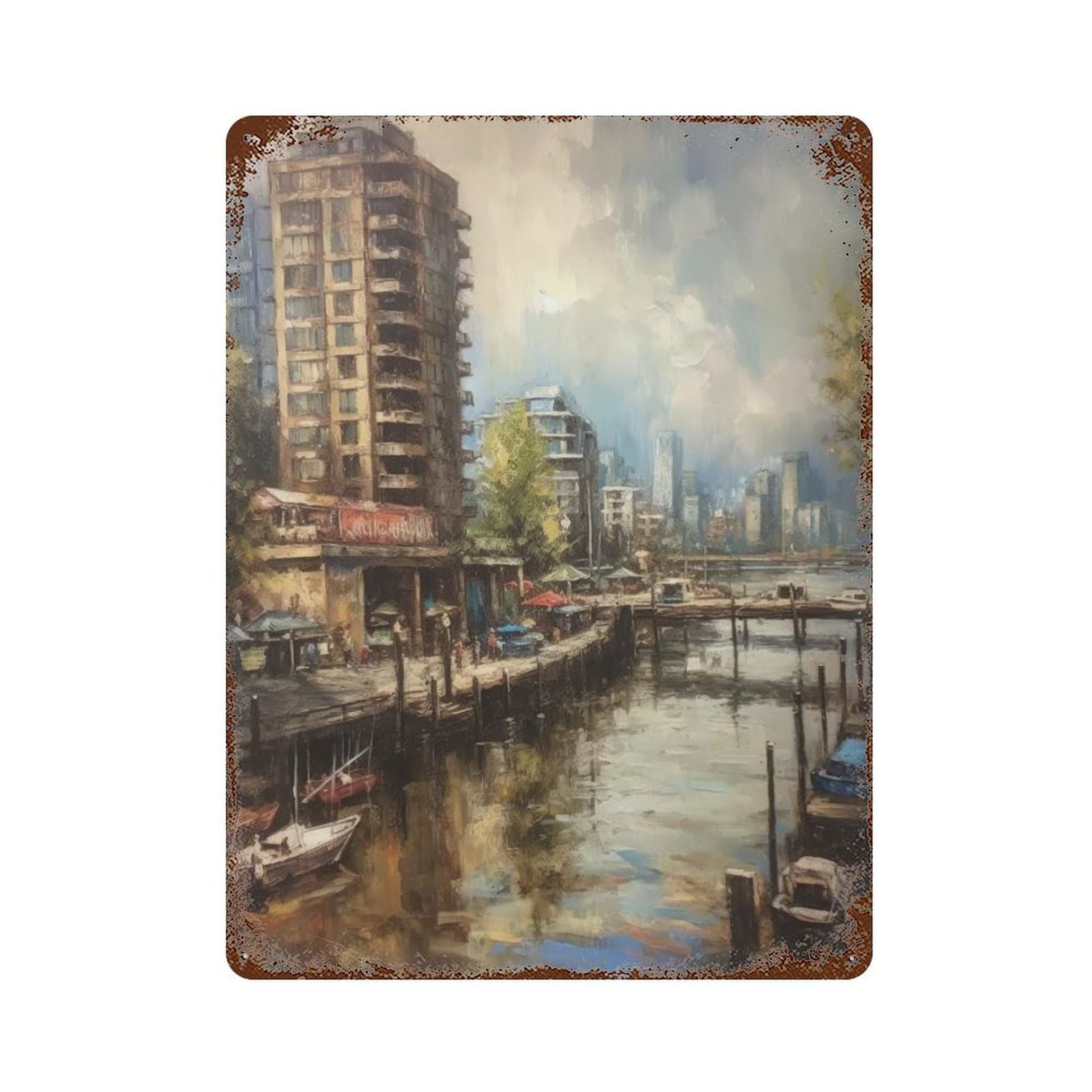 Rust Effect Vancouver Charm Canada Rusty Metal Tin Sign 15.7"x11.8", Old School Wall Decor for Cafe, Home Bar And Lounge Decor