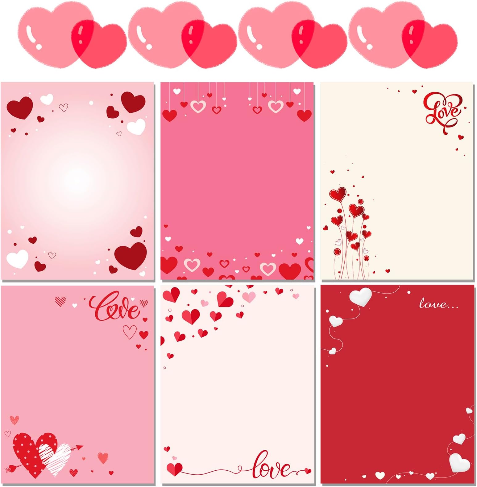 Valentine‘s Letter Paper Set - 60 Sheets A4 A4 (8.5“x11”) Red Heart Love Pattern Stationery Paper for Romantic Handwritten Notes, Premium Writing Paper Gift for Her/Him Boyfriend/Girlfriend