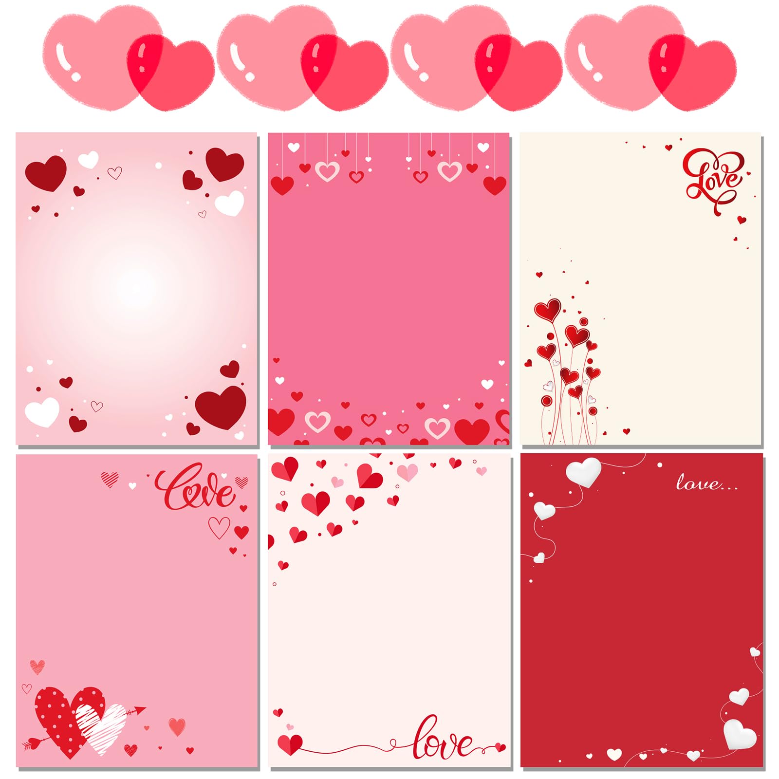 Valentine‘s Letter Paper Set - 60 Sheets A4 A4 (8.5“x11”) Red Heart Love Pattern Stationery Paper for Romantic Handwritten Notes, Premium Writing Paper Gift for Her/Him Boyfriend/Girlfriend