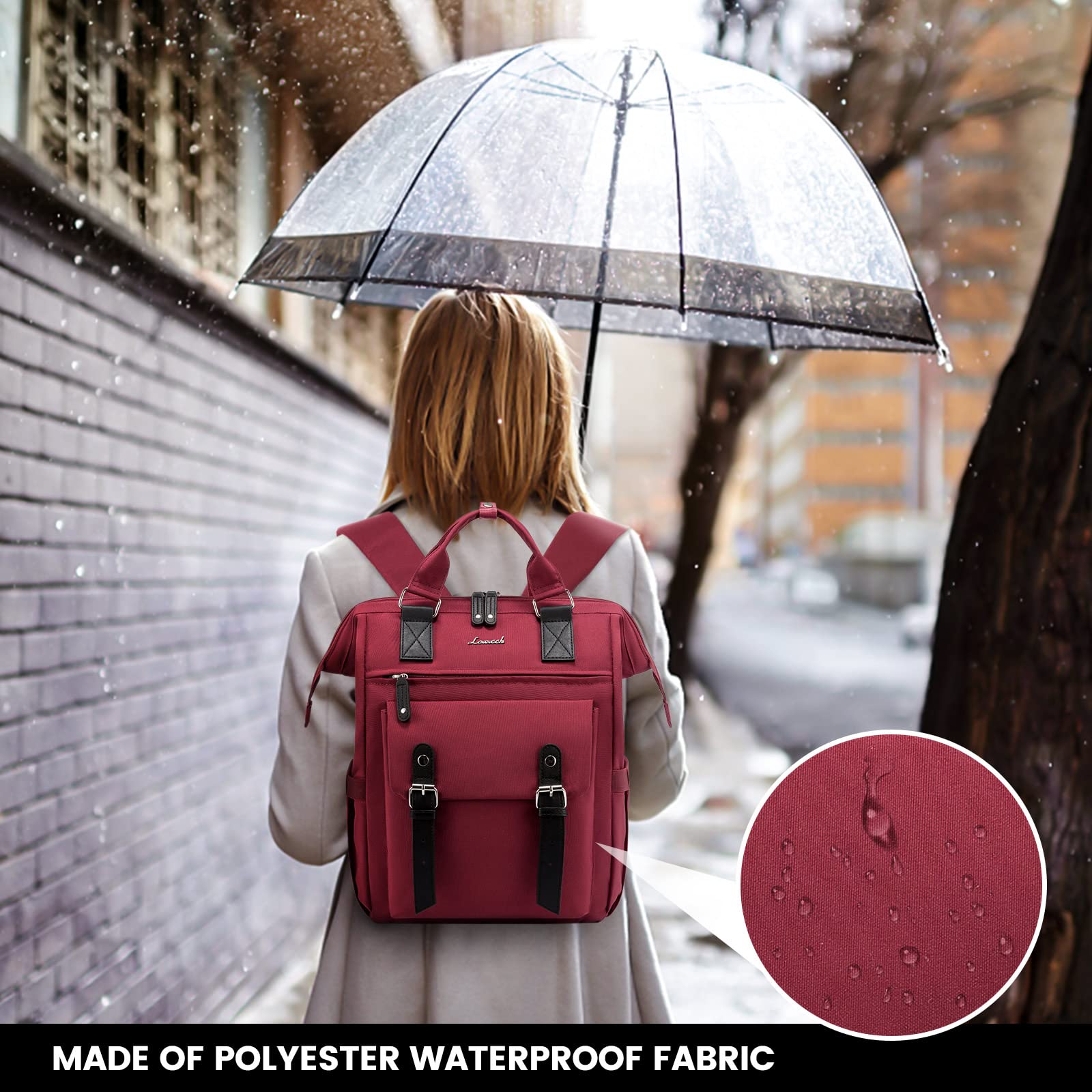LOVEVOOK Laptop Bag Travel Backpack Work Bag Wine Red LOVEVOOK Laptop Backpack for Women, 15.6 Inch Work INCH  main image 4