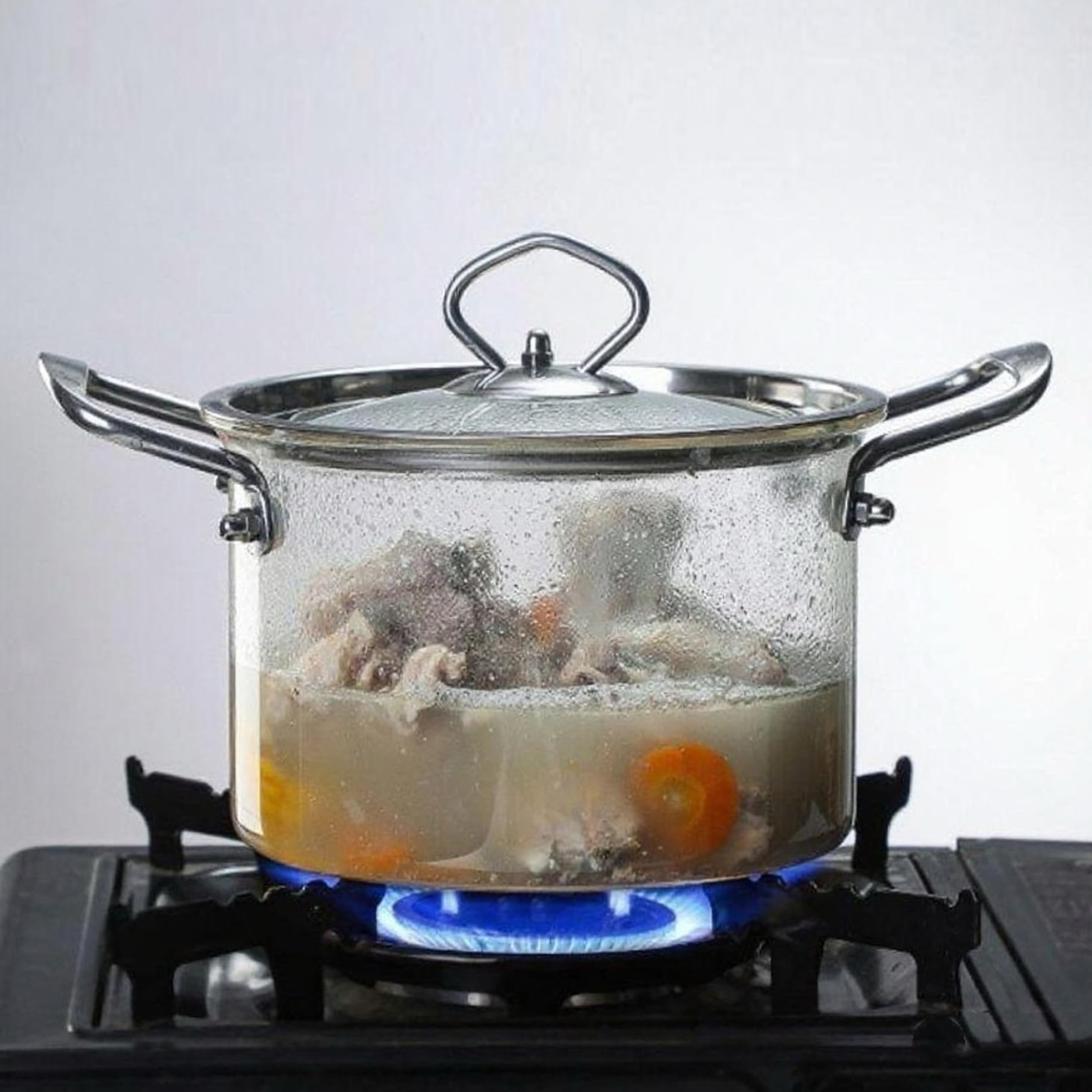 Pentola in vetro per fornelli Pentola in vetro trasparente da 3, 5 litri con coperchio e doppie orecchie resistente al calore per pasta, zuppe, latte, alimenti per bambini Pentole trasparenti per cu