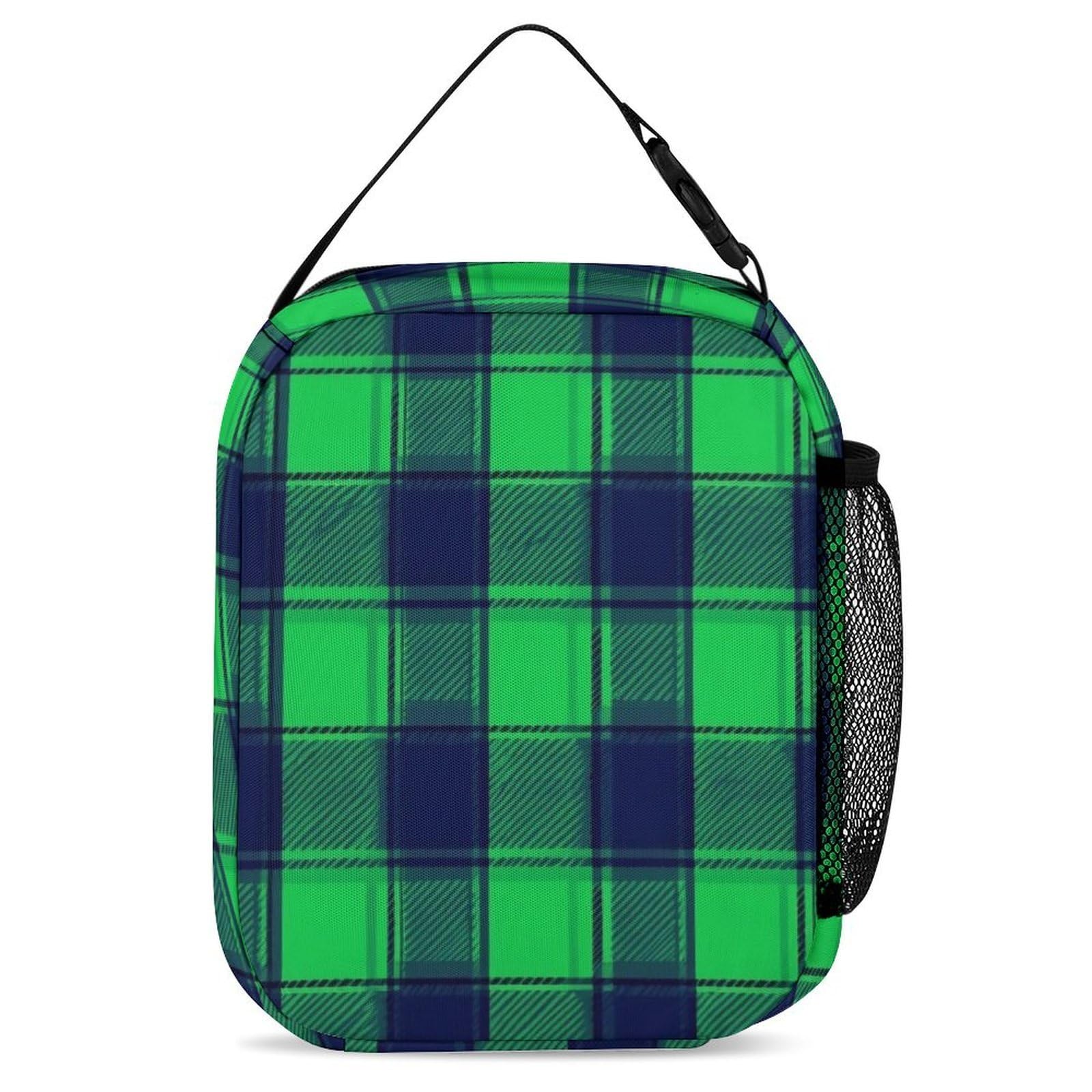 Mochila con bolsa de almacenamiento para lonchera, estampado escocés a cuadros negros y verdes (2), juego de mochila y neceser