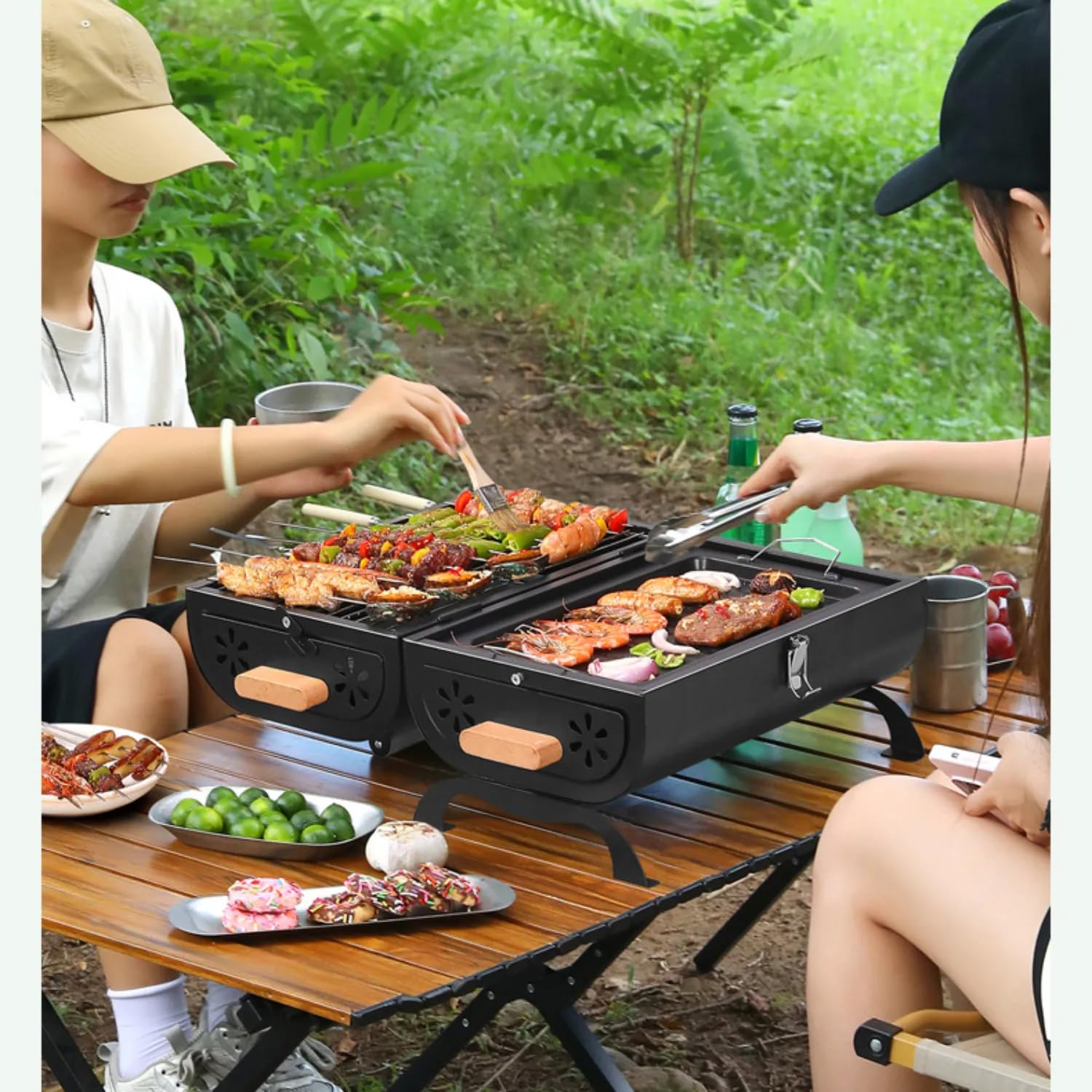 Barbecue portable pliable à charbon épais pour cuire sans fumée en camping
