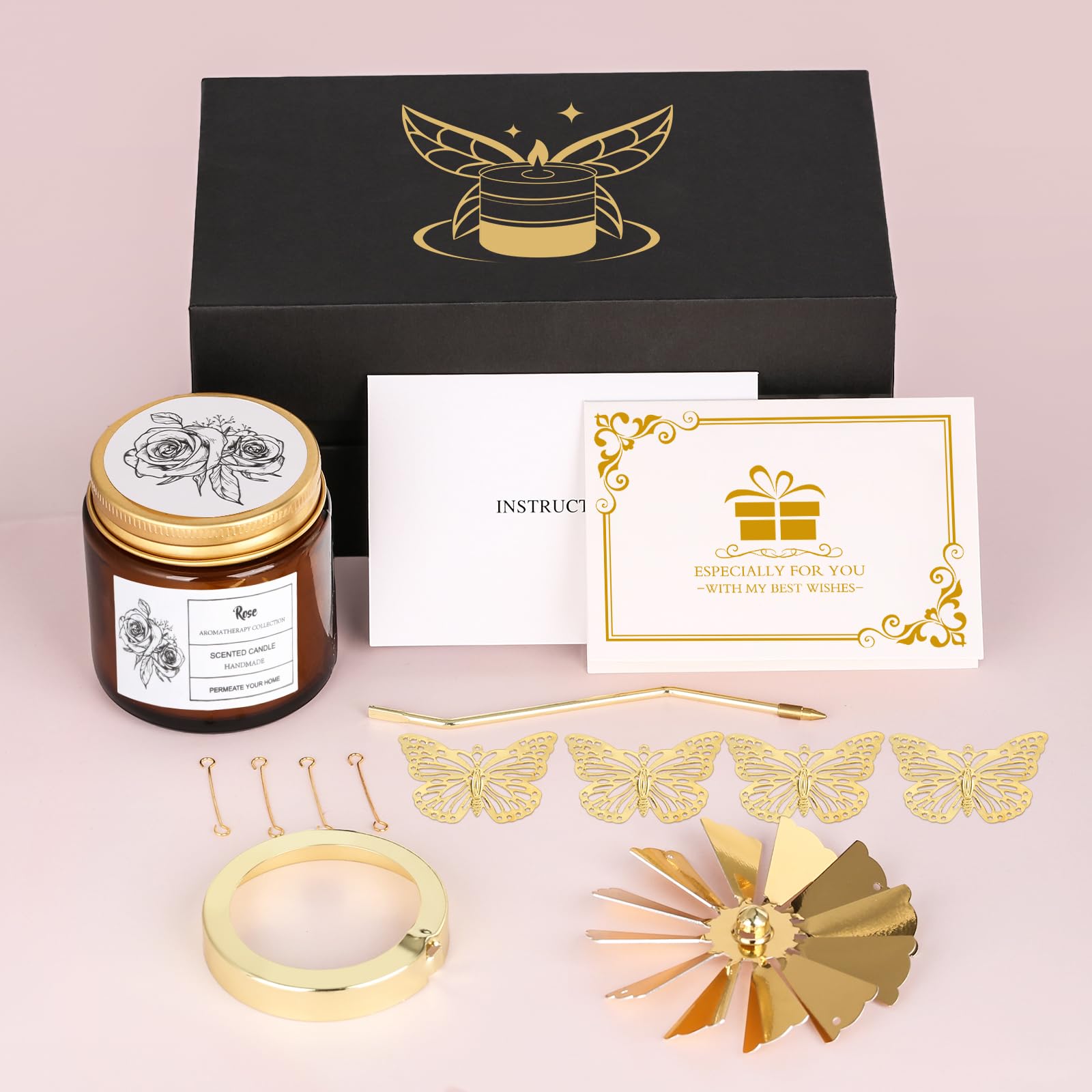 Vela aromática giratoria de rosa, regalos de mariposa para mujeres, mamá, esposa, aniversario, día de San Valentín, Navidad, regalo de cumpleaños único para hermana, novia con caja de regalo