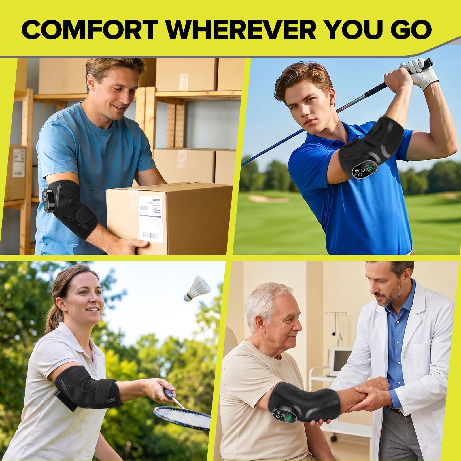 Coudière chauffante avec massage par vibration, 5 niveaux de chaleur et 3 modes de vibration, coussin chauffant électrique pour coude de tennis et de golfeur, tendinite, arthrite, soulagement des