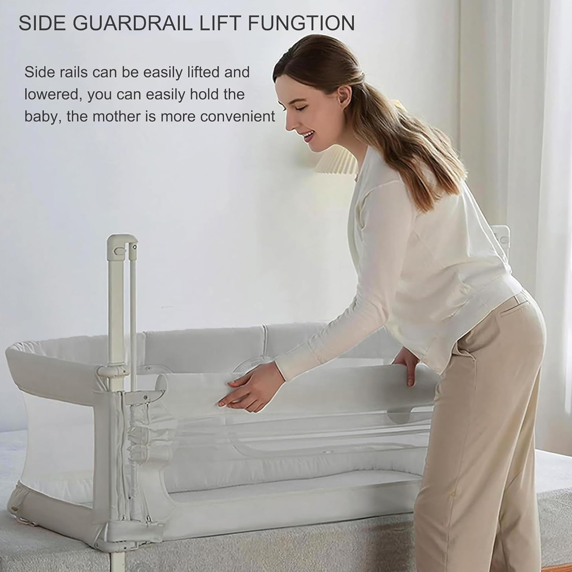 3 in 1 Culla per Neonato Fianco Letto, Culla Nex to Me, culla per Bambini, culla portatile pieghevole, finestra in rete traspirante e visibile, fodera morbida lavabile e robusta lega di alluminio ( Co