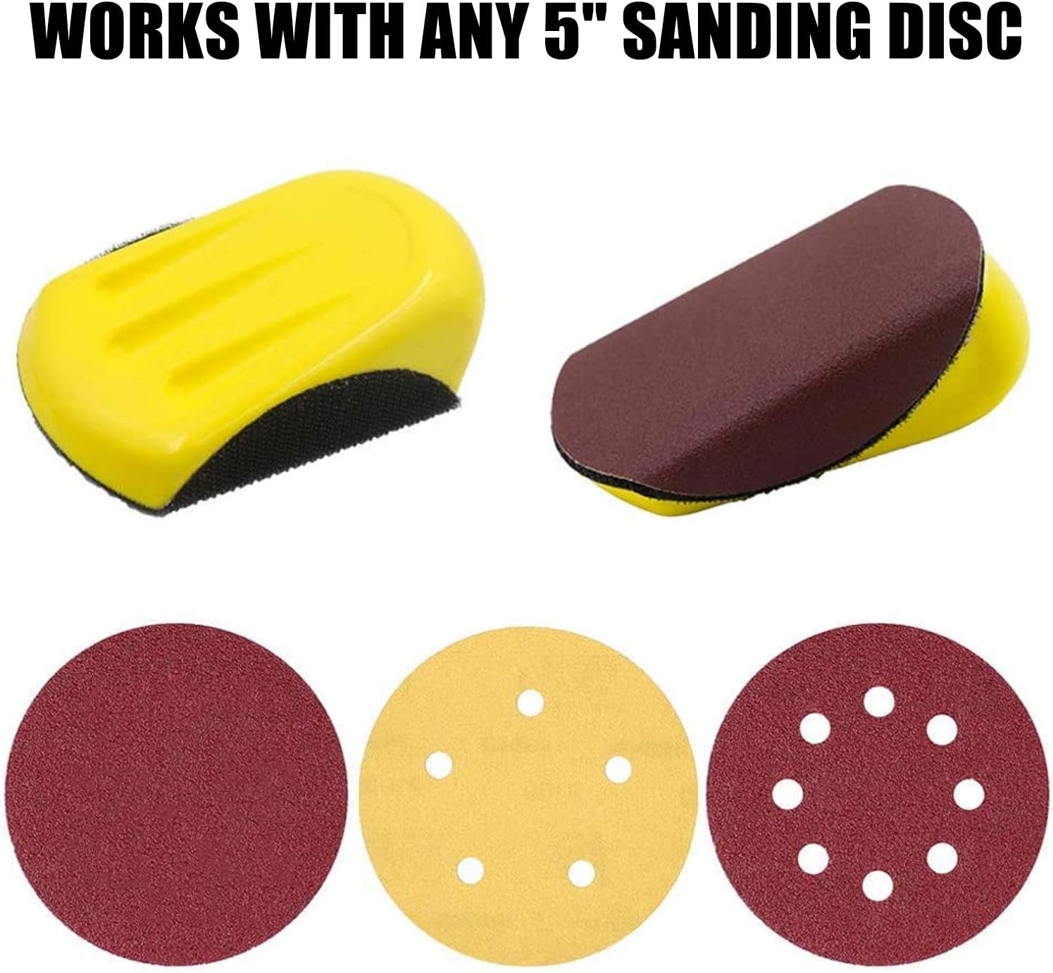 Hand Sanding Blocks, GOH DODD 5 Inch 2 Pieces Mouse Hook Backing Plate Sand Pad with 15 Pieces 5 Inch Hook and Loop Discs Ideal for Wood Furniture Restoration Home Arts Crafts Automotive - - 
