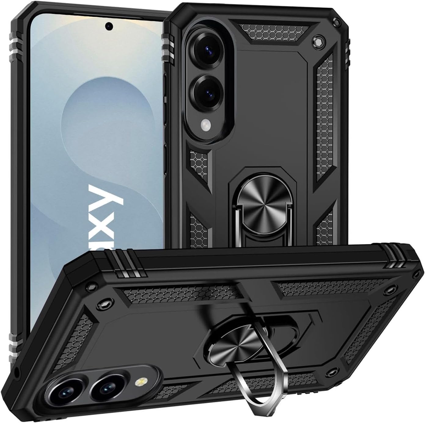 Verco Hybrid Armor Shield Case for Samsung Galaxy S25 Edge Extremely Robust with Magnetic Finger Ring Holder Mobile Phone Case for Samsung S25 Edge Black
