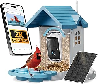 Smart Bird Feeder with Camera, 2K HD Solar Powered Birdhouse with Cam for Outdoors, AI Identify Birds Species, Auto Capture & Real-time Notifications (Blue)