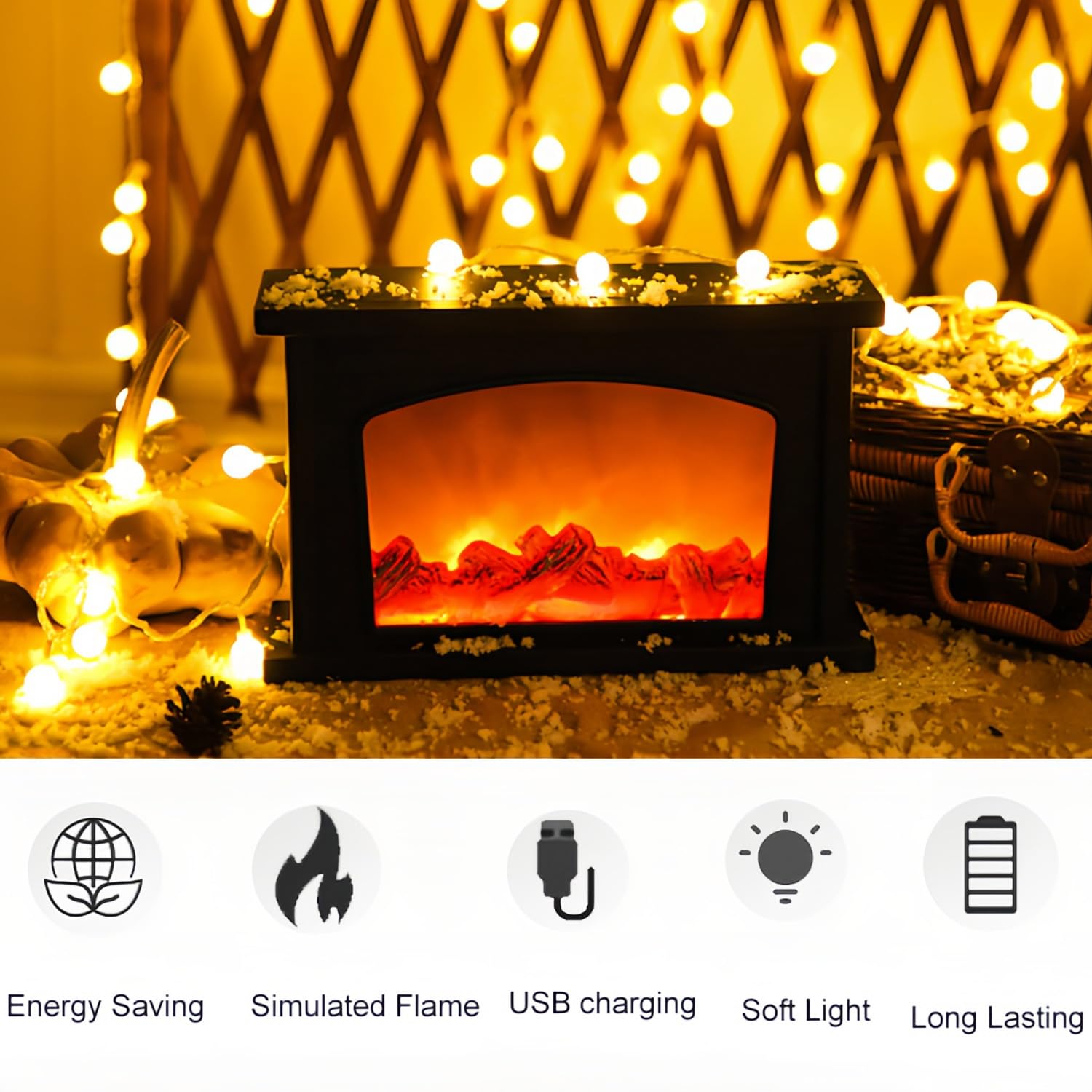 Lampada decorativa per caminetto, con luce LED a fiamma, sicurezza interna all'aperto, da appendere, per scrivania, casa, Natale, ringraziamento, decorazione