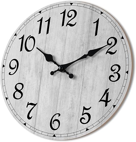 Miniatura 16 de HYLANDA Reloj de pared, 10 pulgadas, silencioso, sin tictac, funciona con pilas, relojes de madera rústicos decorativos para cocina, baño, A-azul