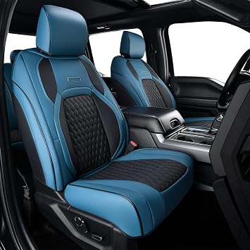 Coverado Full Set Waterproof Faux Leather Seat Covers for 20152026 Ford F-150 SuperCrew & 20172026 F-250 F-350 F-450 Crew Cab, Fits XL/XLT/Lariat/King Ranch, Truck Interior Accessories Blue