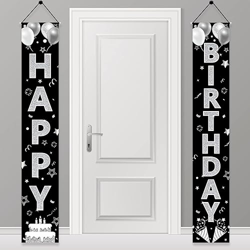 Miniatura 1 de Suministros de fiesta de feliz cumpleaños, letrero de porche y decoración de fondo para hombres y mujeres, cumpleaños de 16 a 90 años