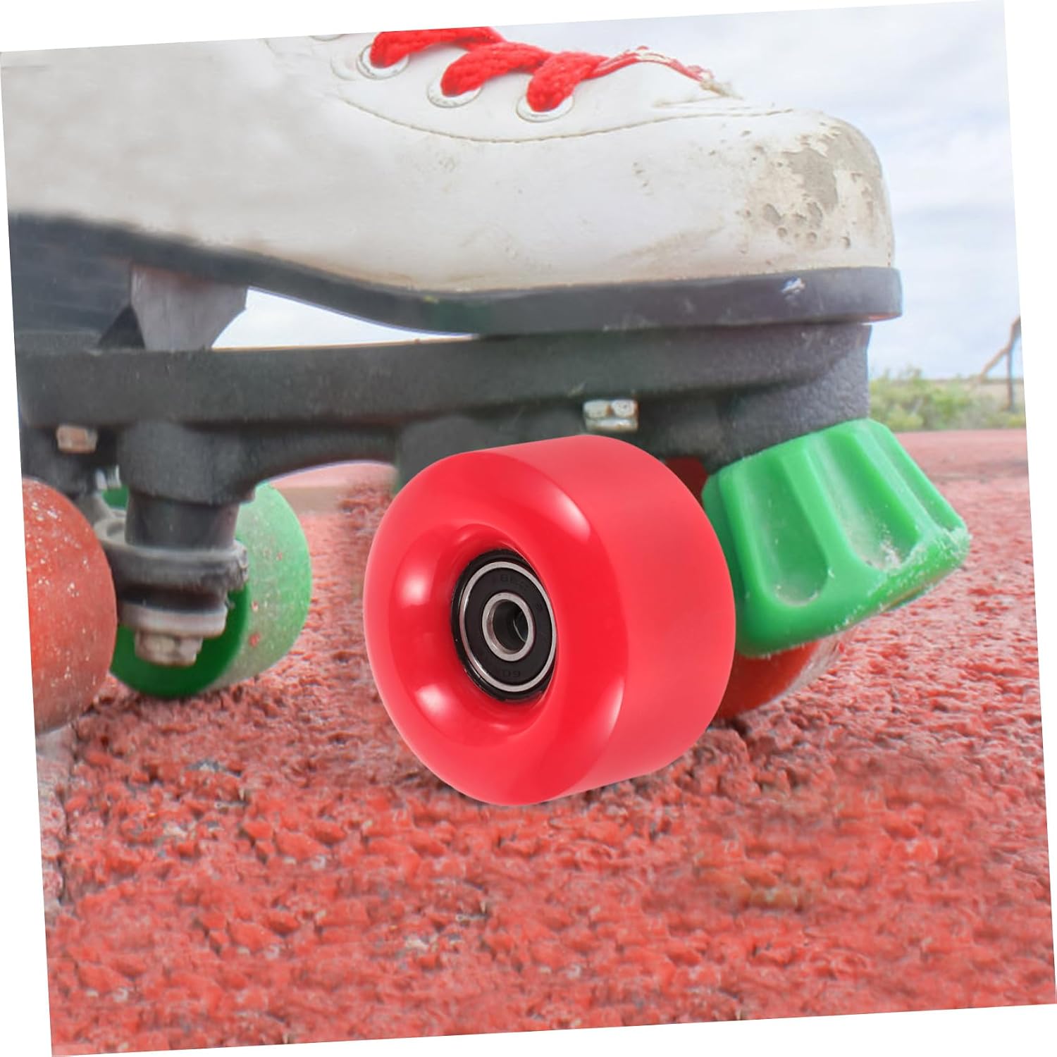 POPETPOP 4pcs Red PU Double Row Roller Skate Wheels Replacement for Outdoor Roller Skating Women Wear-resistant Smooth and Stable Quad Skates Accessories