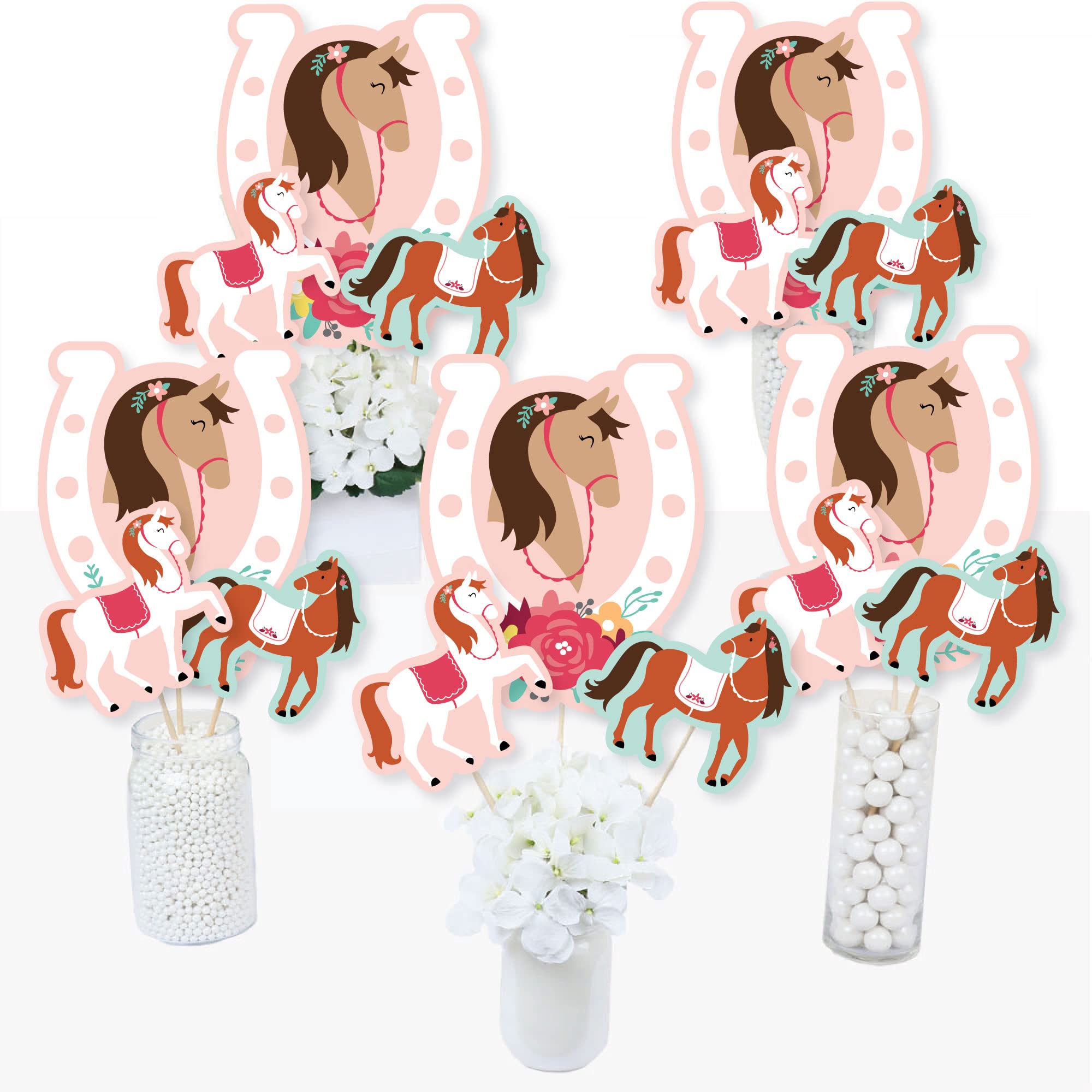 Big Dot of Happiness Run Wild Horses - Pony Birthday Party Centerpiece Sticks - Table Toppers - Set of 15